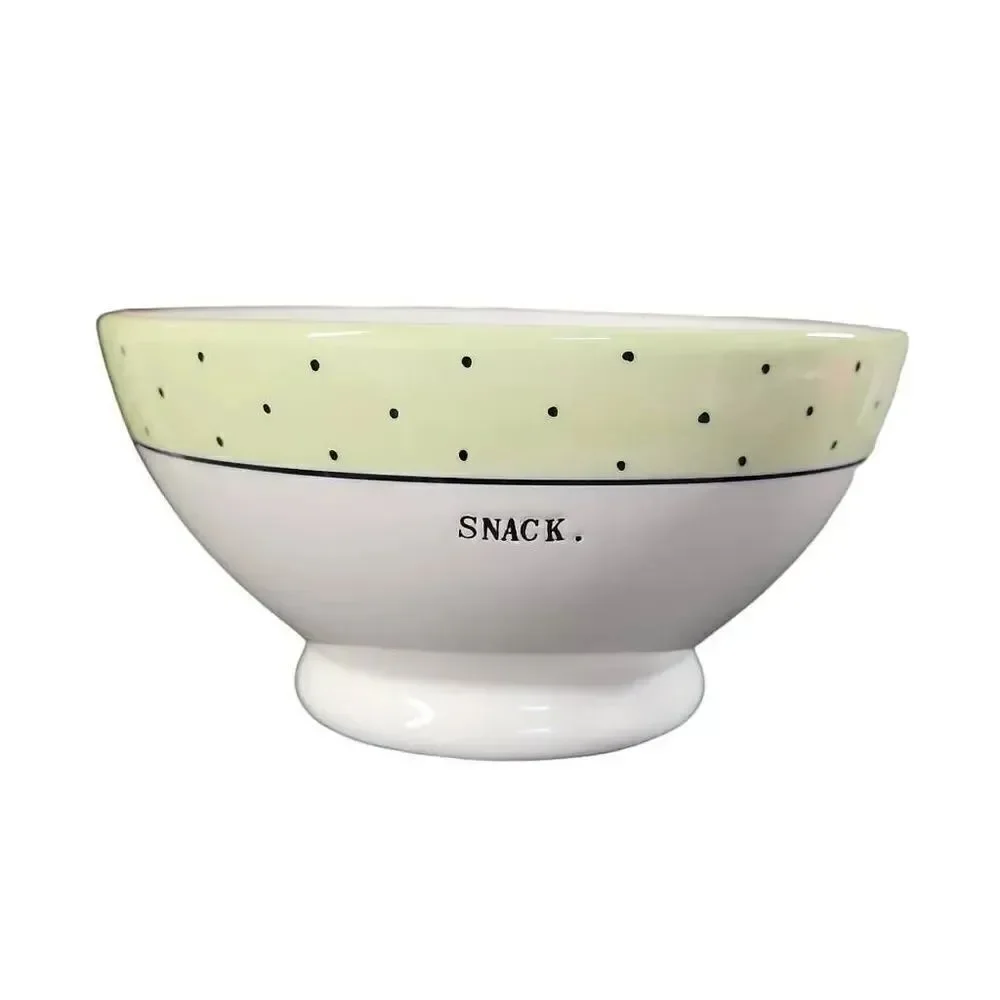 Rae Dunn White Green Black Dot Snack Bowl